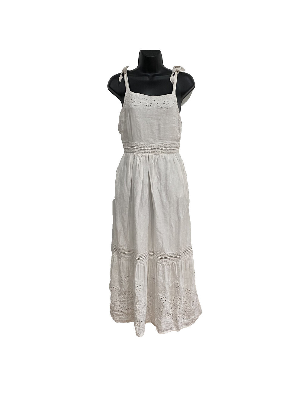 Tommy Bahama Linen Lined Maxi Dress Size XS Resort Coastal Embroidered Tie Strap